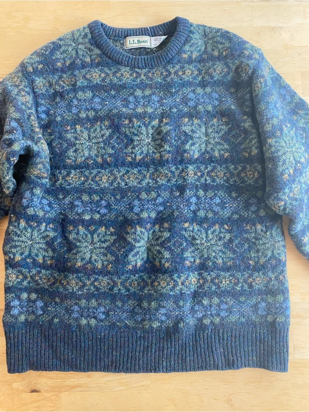 Vintage L.L. Bean Blue Fair Isle Wool Sweater